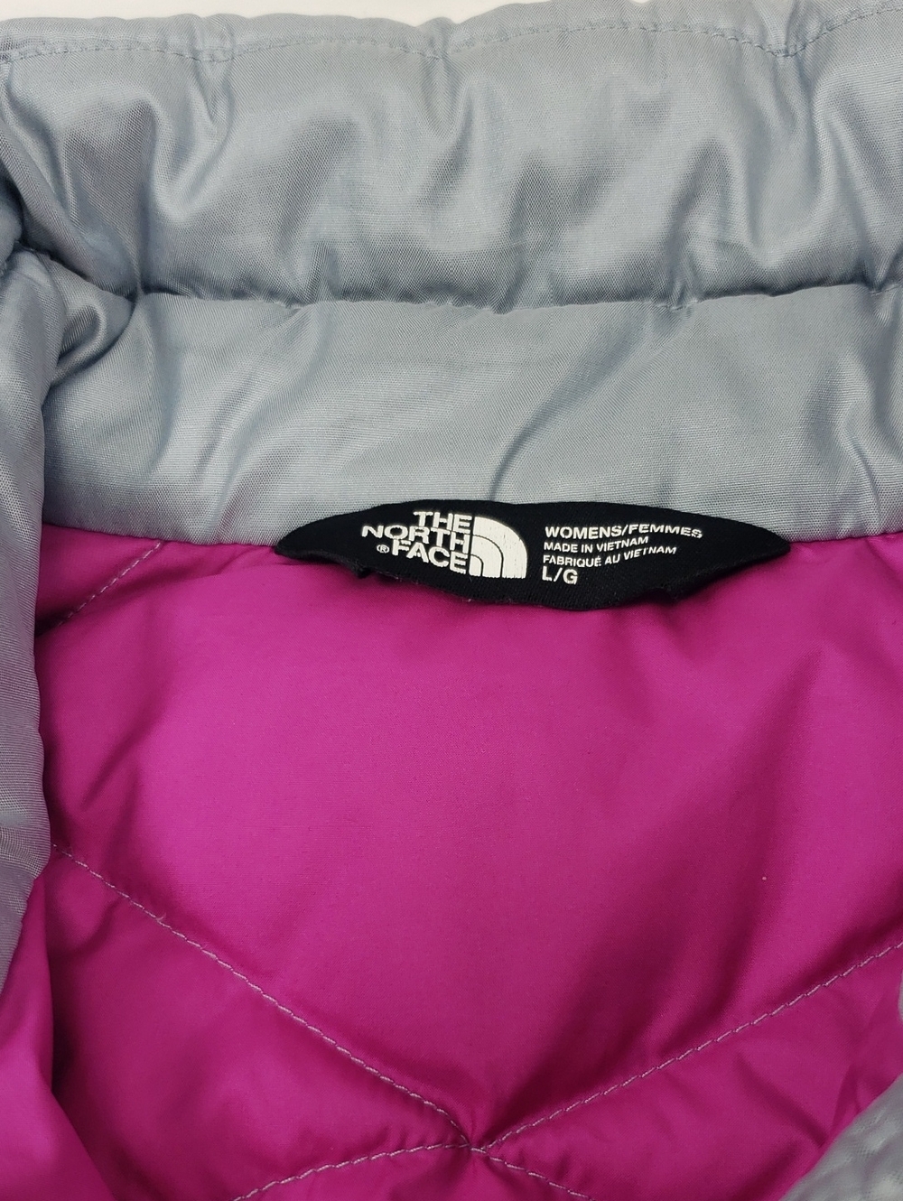The North Face Puffer Jacket Grey Pink 550 Down Insulated Full Zip Size Large - Picture 5 of 9